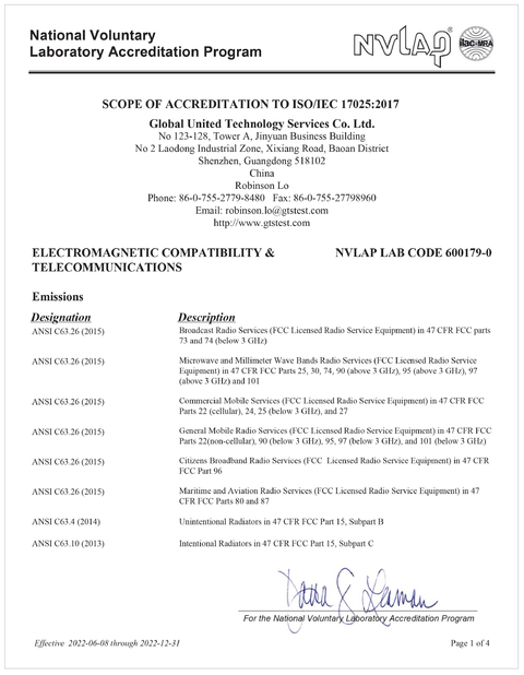 China Global United Technology Services Co.,Ltd. Certificações